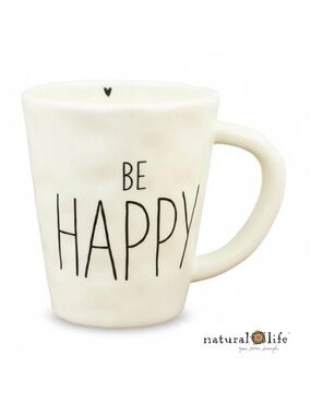Natural Life BE HAPPY Mug Cottagecore Boho Ceramic Gift NEW